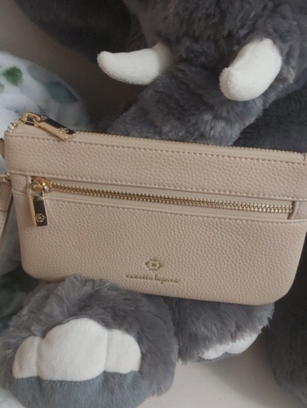 NWOT Nanette Lepore Wristlet Clutch in Beige with Gold Hardware